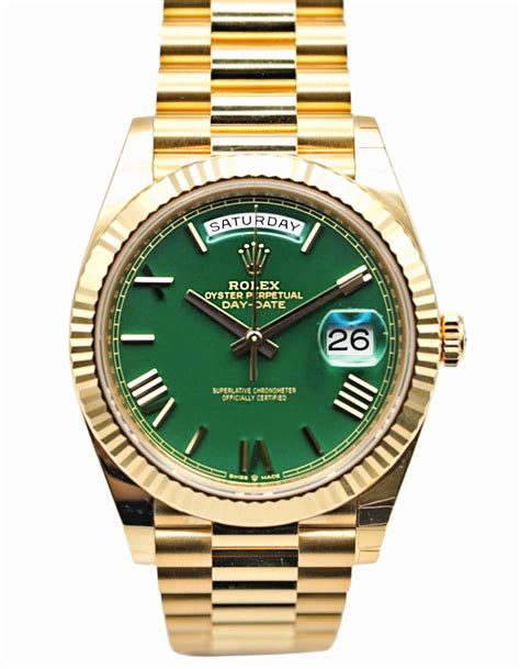 rolex day date green dial yellow gold|Rolex Day-Date 40 228238.